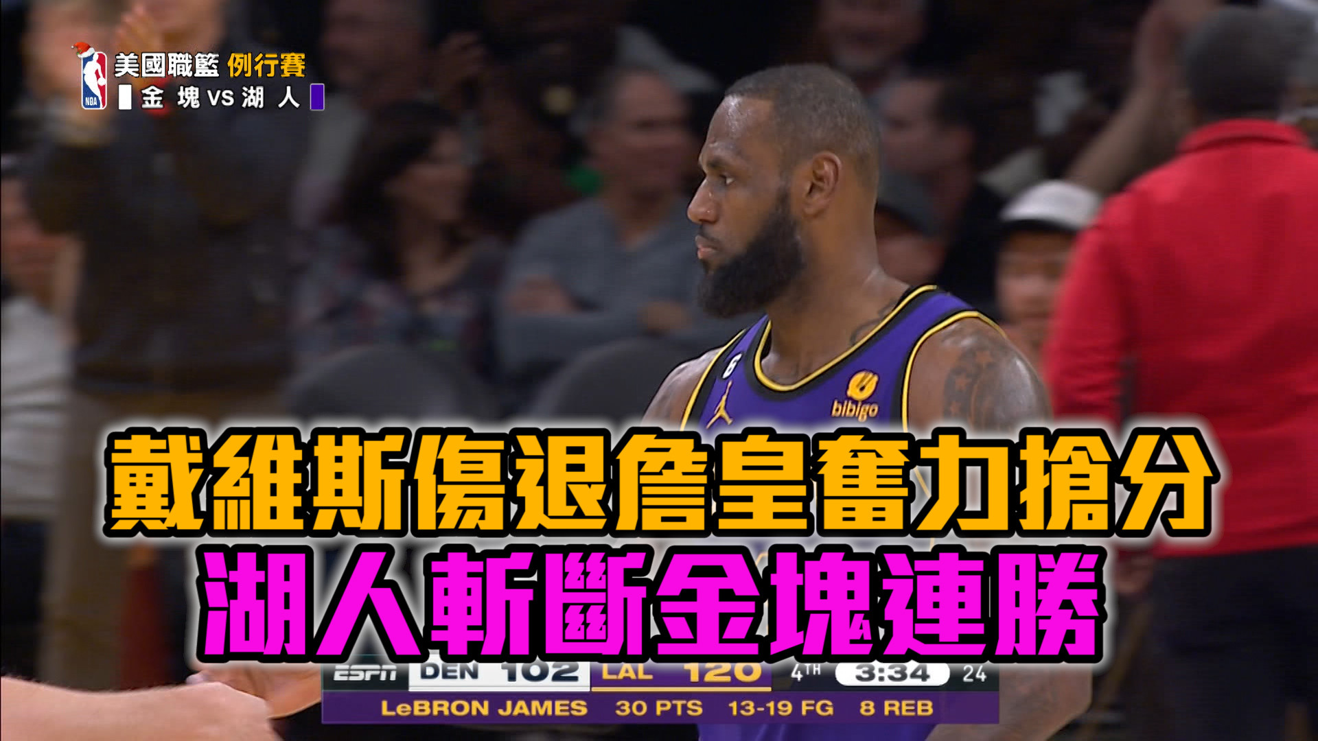【NBA看愛爾達】戴維斯傷退詹皇扛重任 湖人砸碎金塊 12/17 