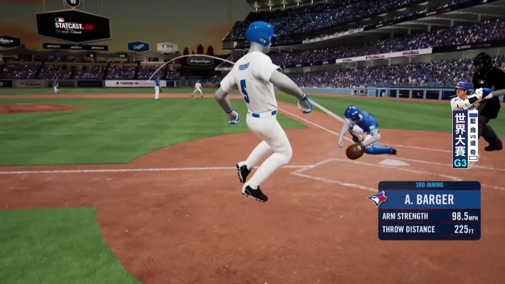 A.BARGER三下精彩傳球阻殺表現-世界大賽#3藍鳥VS道奇