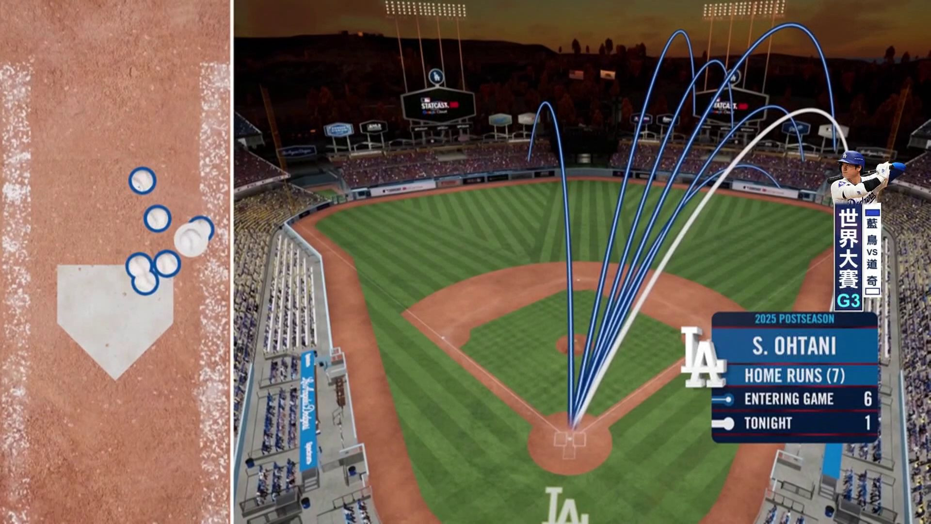 大谷翔平今年季後賽七支全壘打數據-世界大賽#3藍鳥VS道奇