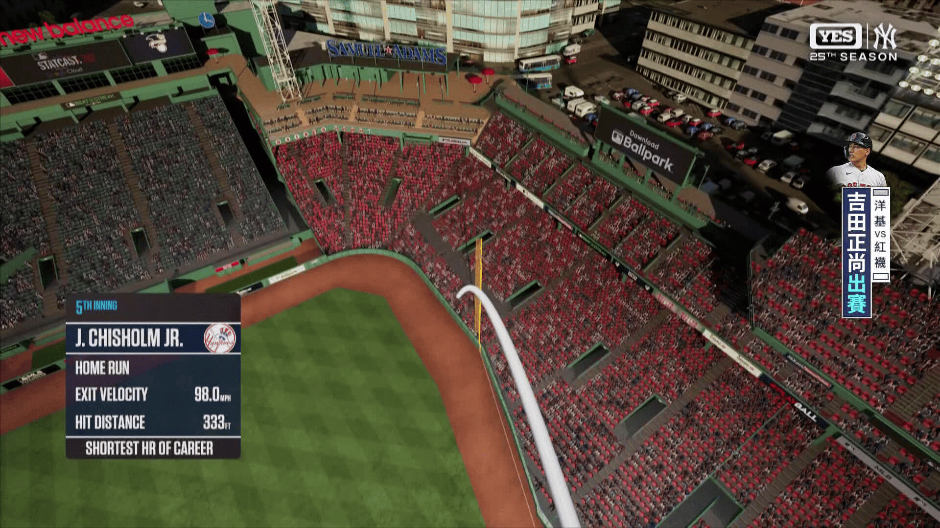 讓觀眾級主播驚呼的一球 是 J.Chisholm jr.沿著壘線飛行的全壘打-MLB洋基VS紅襪
