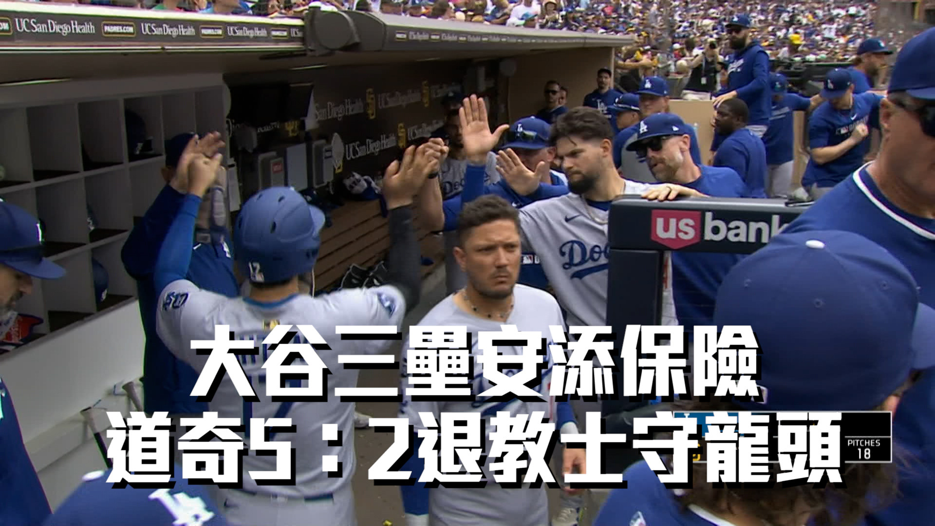 大谷三壘安添保險 道奇5：2退教士