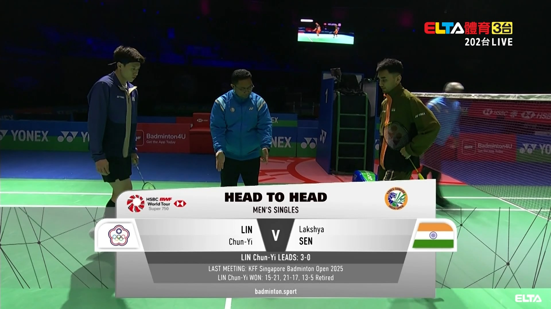 1/16 BWF 印度公開賽 男單八強 林俊易對Lakshya Sen