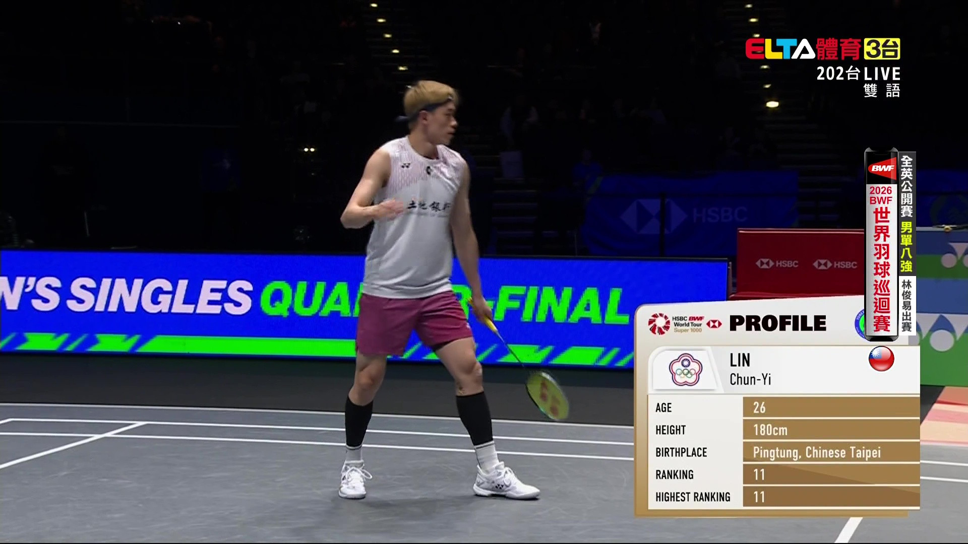 3/6 BWF 全英公開賽 林俊易 八強(上) 第1場地