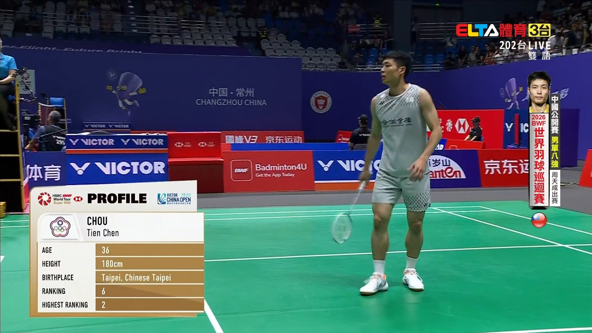 BWF 中國公開賽 男單八強 周天成對石宇奇