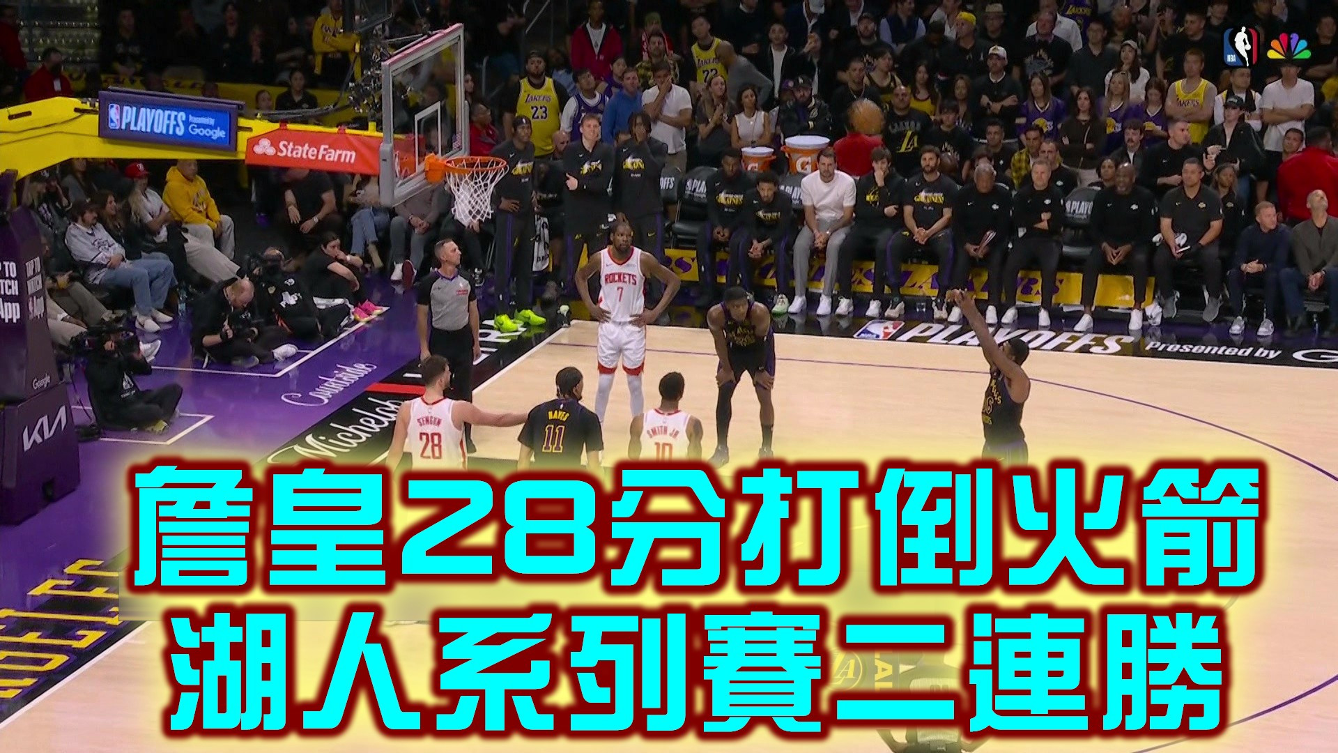 詹皇28分打倒火箭 湖人系列賽二連勝