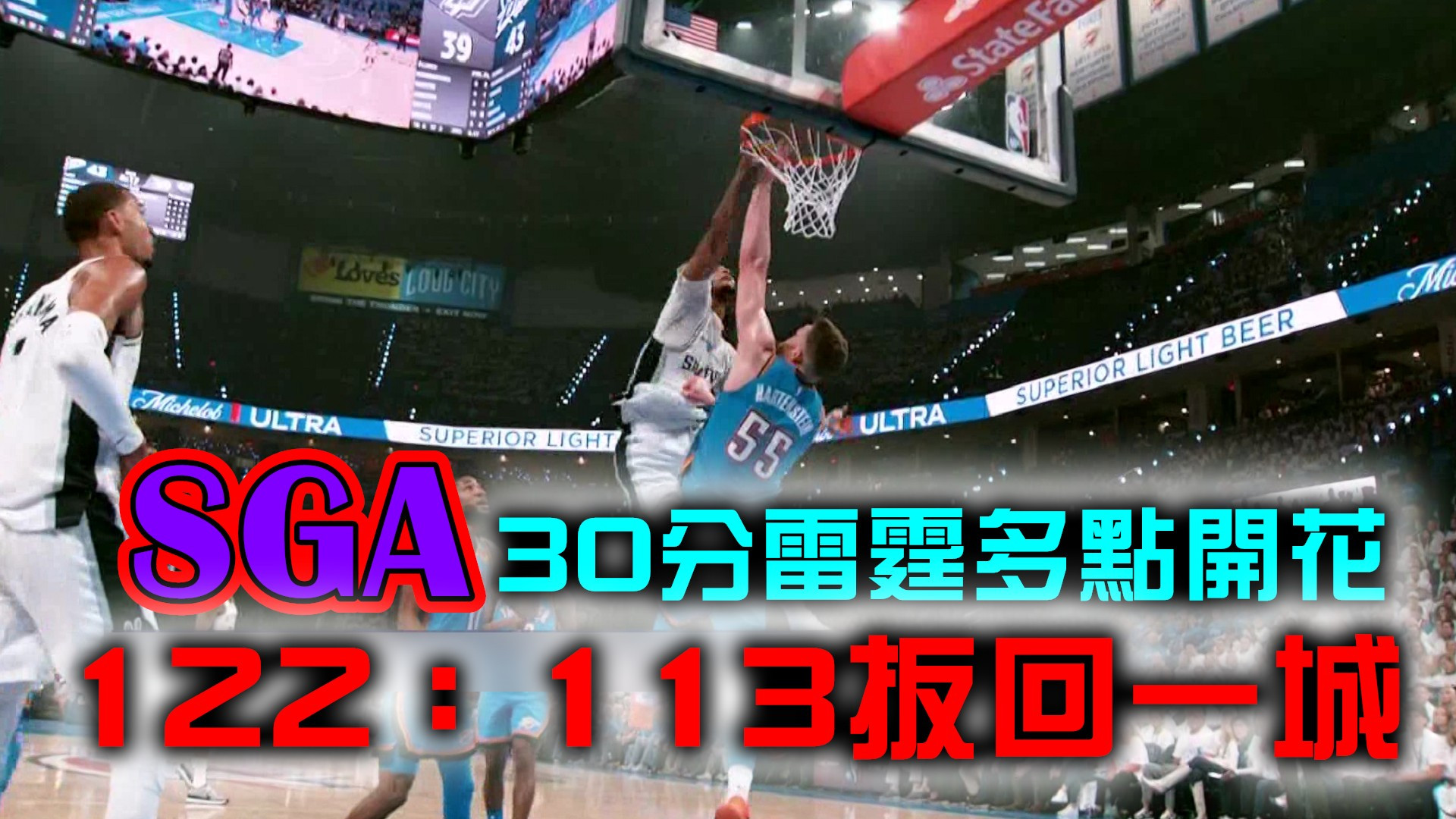 SGA 30分雷霆多點開花 122：113扳回一城