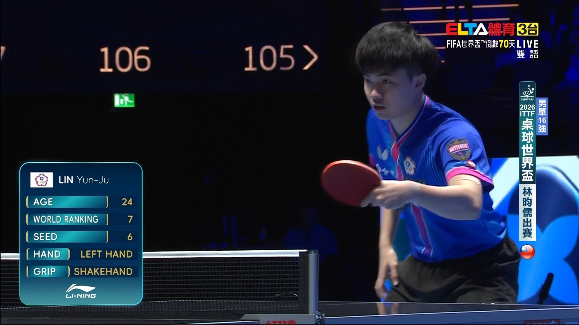 桌球世界盃 林昀儒對溫瑞博 男單16強