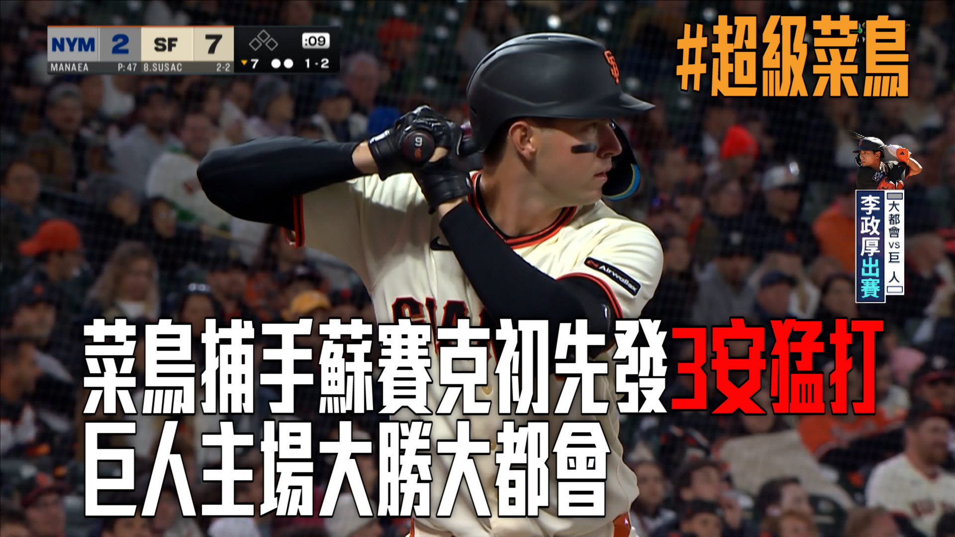 菜鳥蘇賽克初先發3安猛打 巨人主場勝大都會