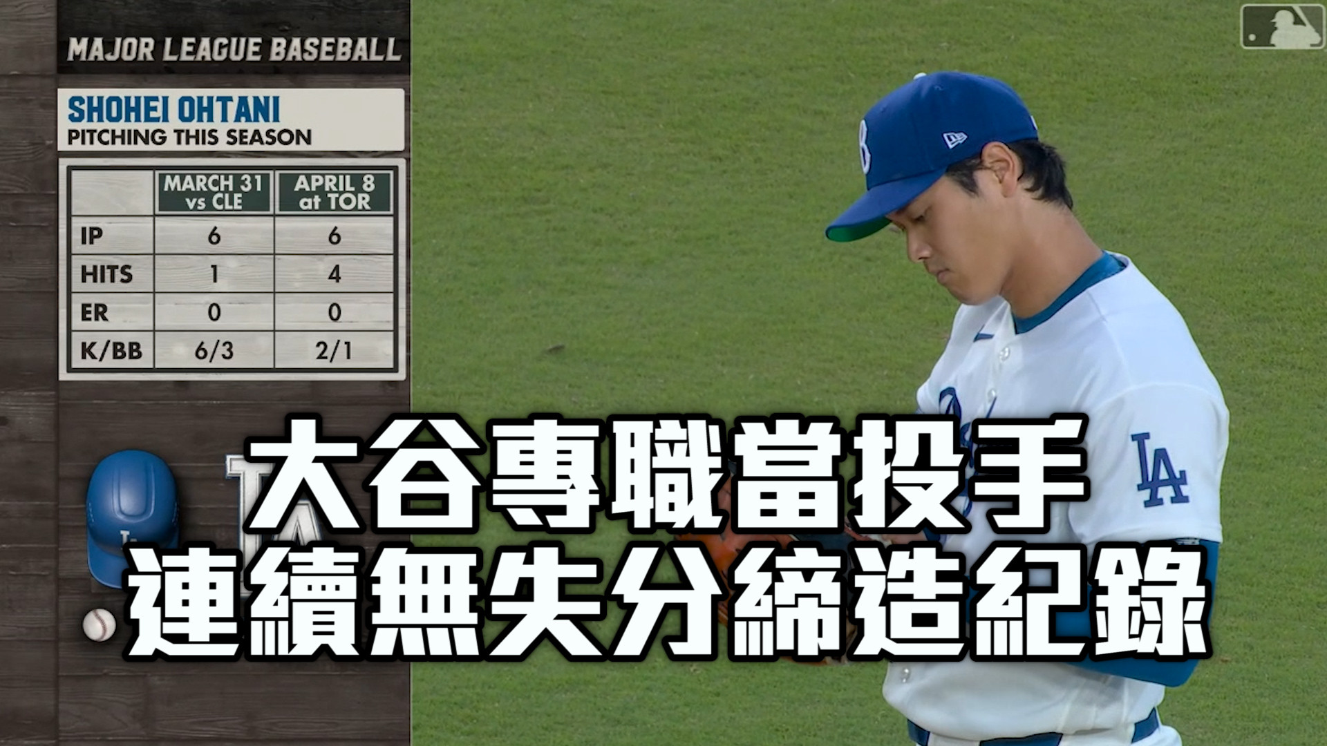 大谷專職當投手 連續無失分締造紀錄
