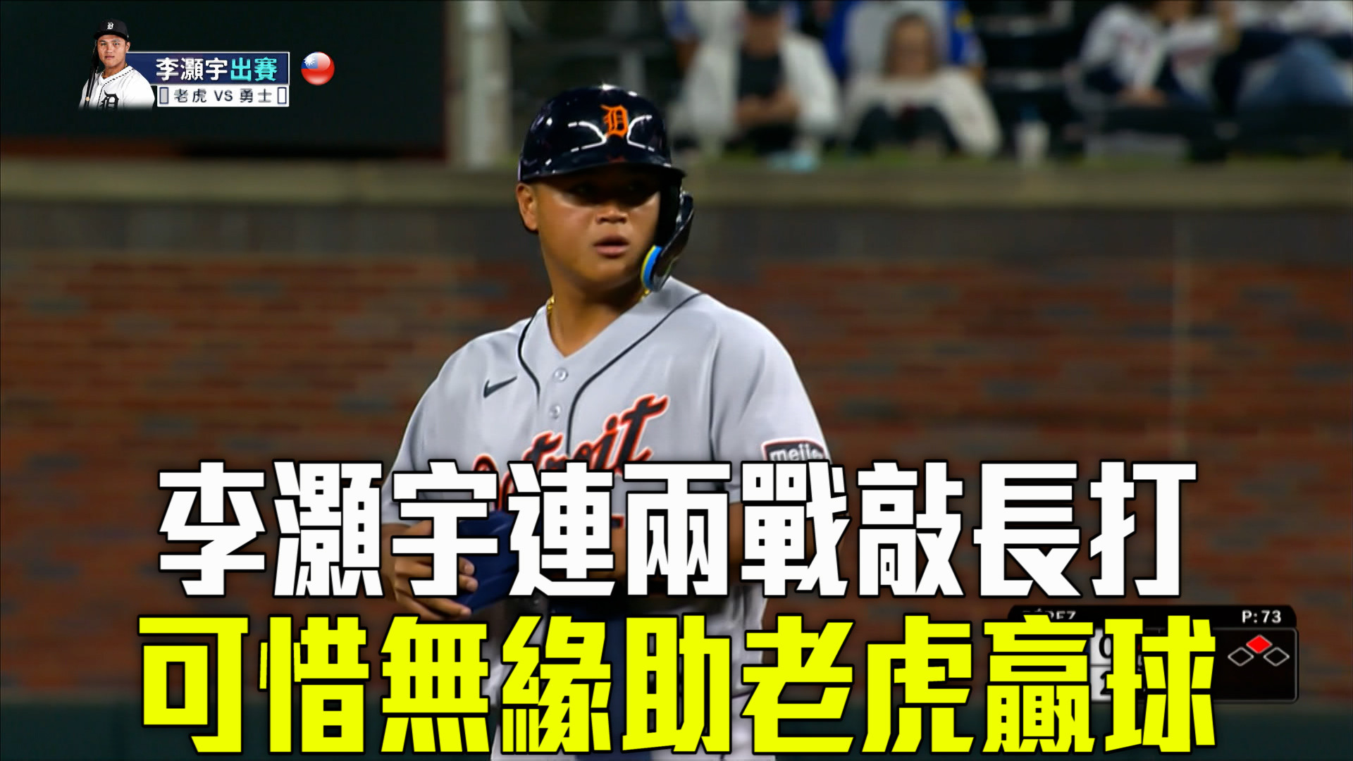 李灝宇連兩戰敲長打 老虎客場不敵勇士