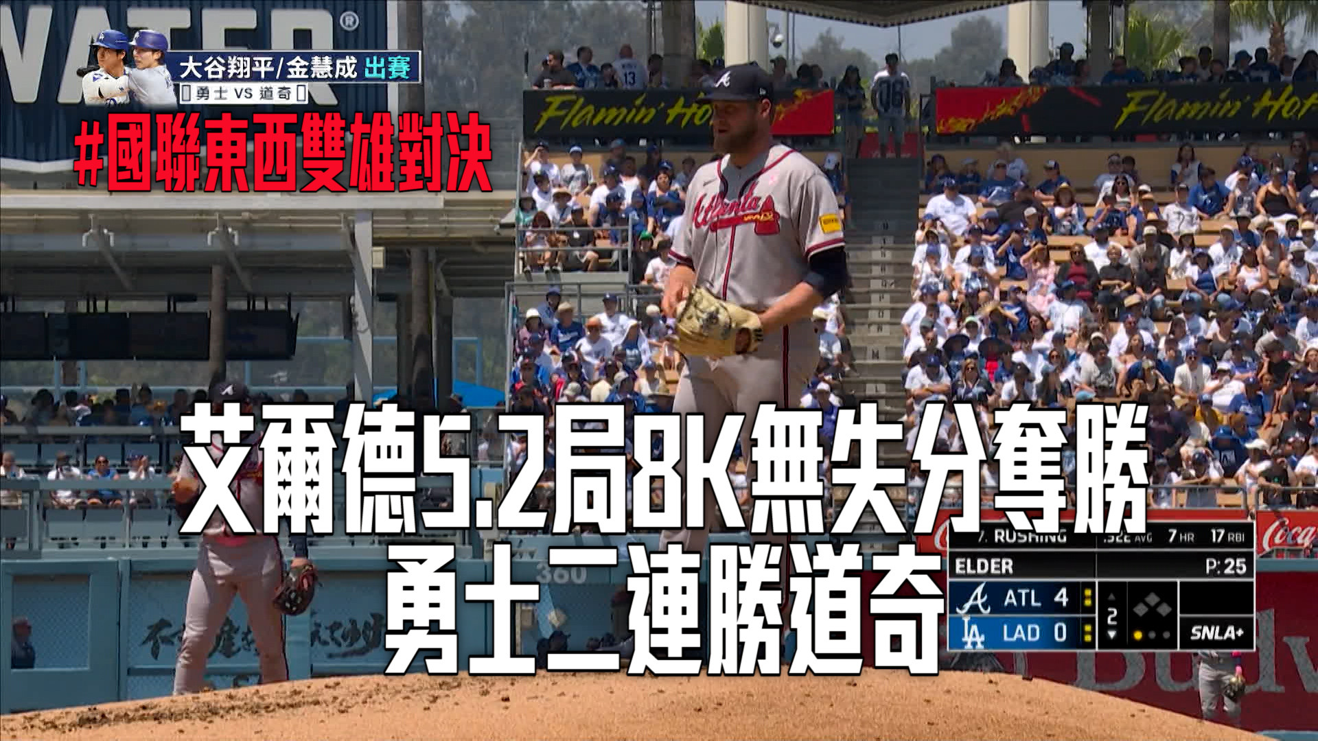 艾爾德5.2局8K無失分 勇士二連勝道奇