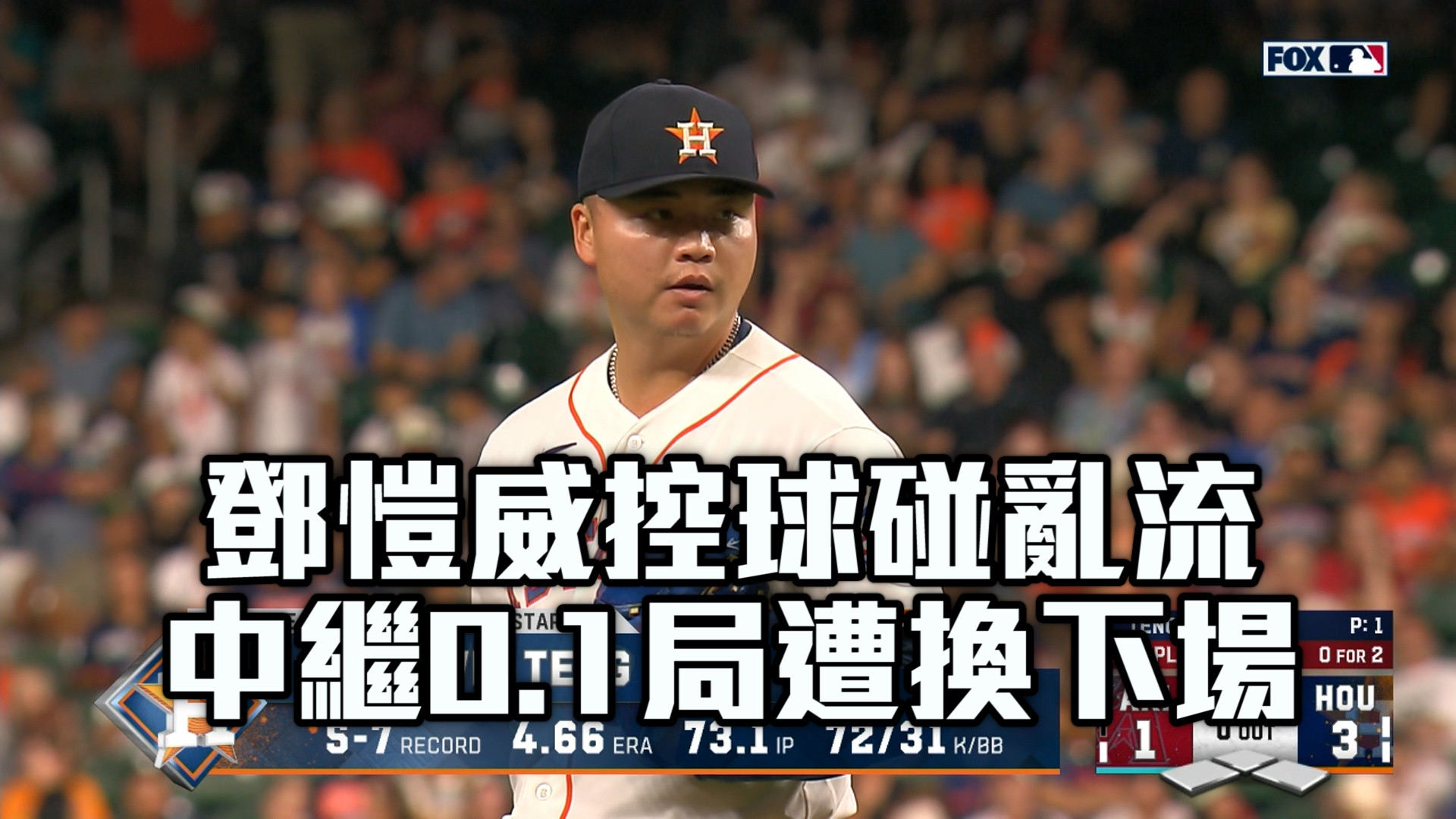 鄧愷威控球碰亂流 中繼0.1局遭換下場