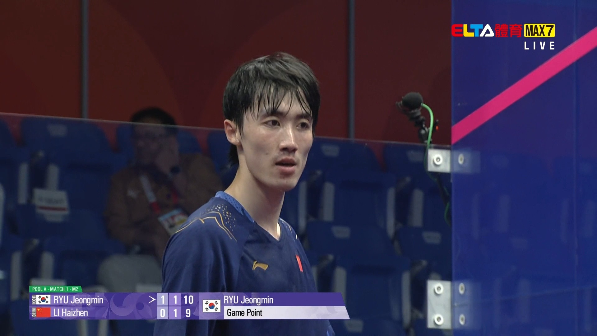 9/29 亞運 壁球 南韓 VS 中國 男團預賽(第1球場)(原音)