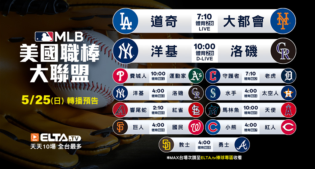 MLB 美國職棒大聯盟 - 轉播預告