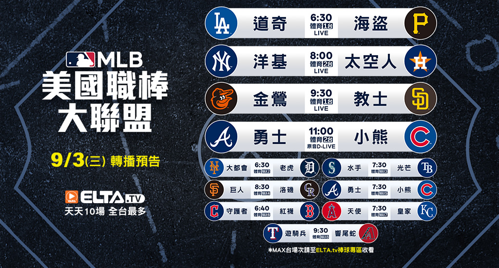 MLB 美國職棒大聯盟 - 轉播預告