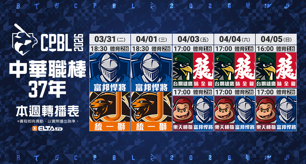 中華職棒37年 台鋼/富邦/味全/統一主場鎖定愛爾達