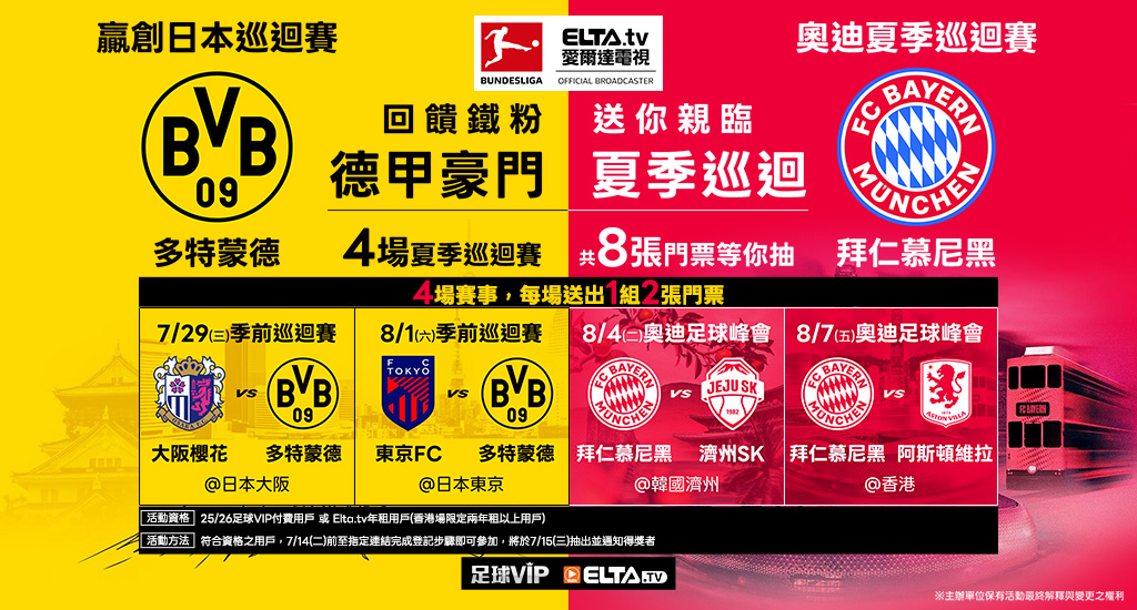 回饋足球鐵粉！登記就抽德甲豪門亞洲巡迴門票