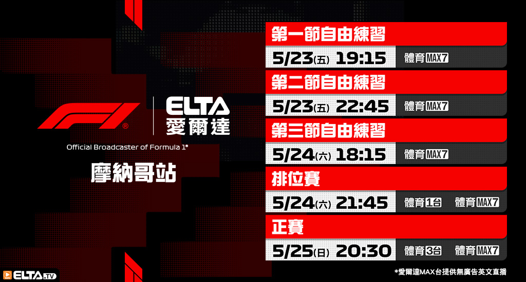 2025 F1一級方程式賽車- 轉播預告