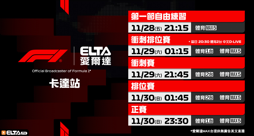 2025 F1一級方程式賽車- 轉播預告
