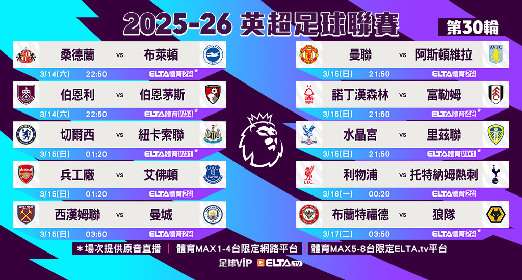 英超足球聯賽 全台獨家鎖定愛爾達