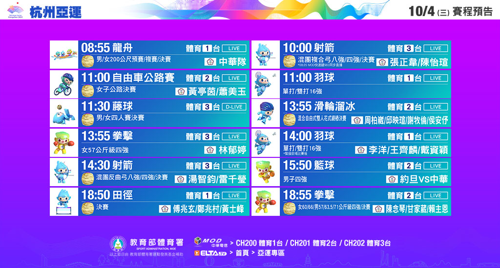 杭州亞運 9/23-10/8 鎖定愛爾達 全力幫台灣健兒加油!