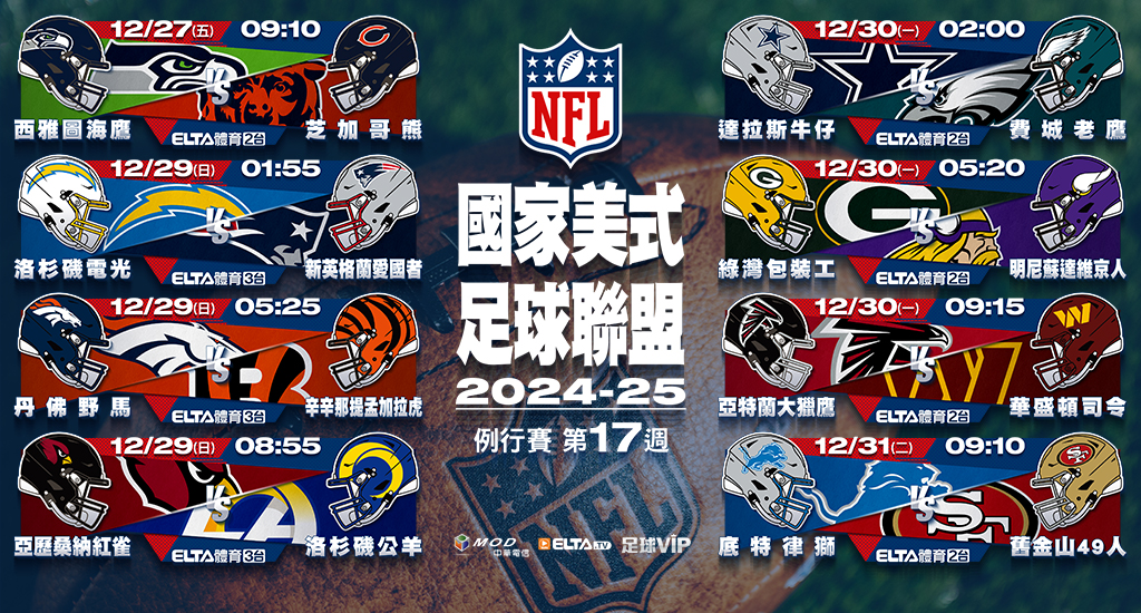 2024-25 NFL國家美式足球聯盟- 例行賽第17週轉播