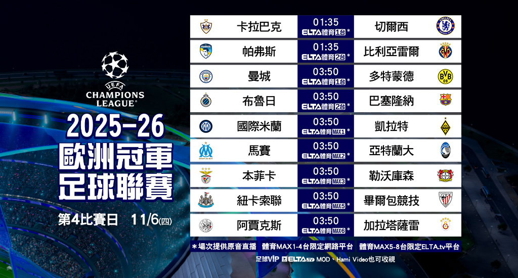 2025-26 歐冠足球聯賽 全台獨家鎖定愛爾達