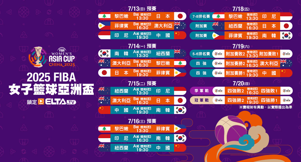 FIBA女子籃球亞洲盃完整20場直播鎖定愛爾達體育家族