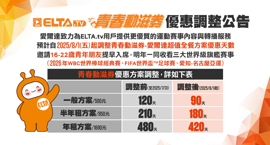青春動滋券優惠調整公告