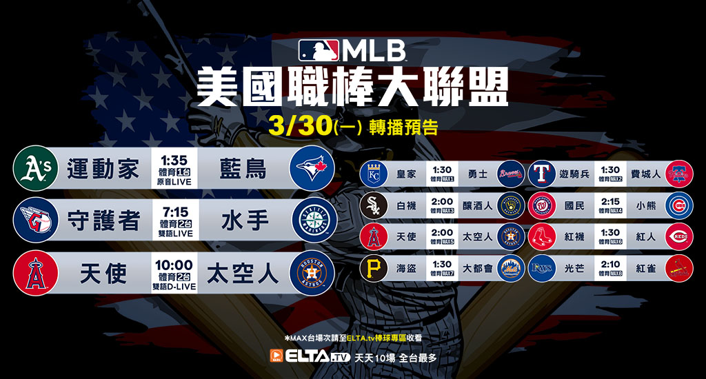 MLB 美國職棒大聯盟 - 天天10場直播鎖定ELTA.tv