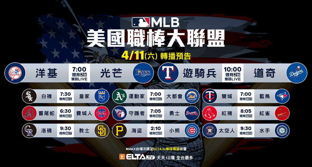 MLB 美國職棒大聯盟 - 天天10場直播鎖定ELTA.tv