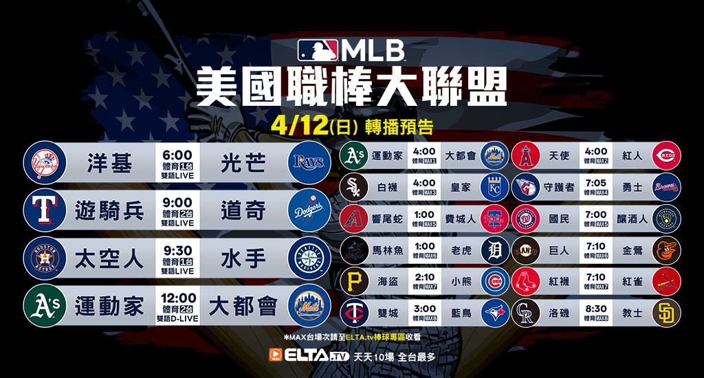 MLB 美國職棒大聯盟 - 天天10場直播鎖定ELTA.tv