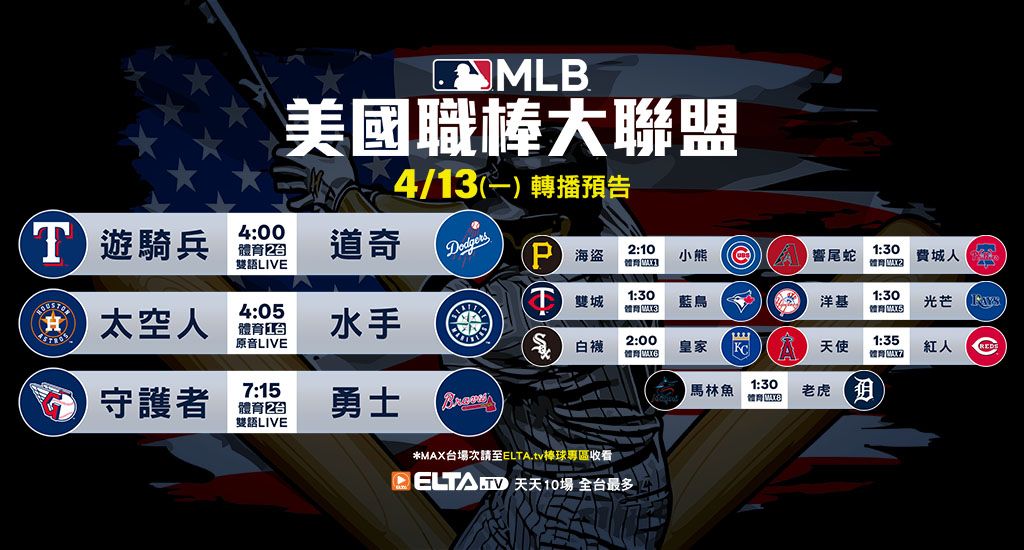 MLB 美國職棒大聯盟 - 天天10場直播鎖定ELTA.tv