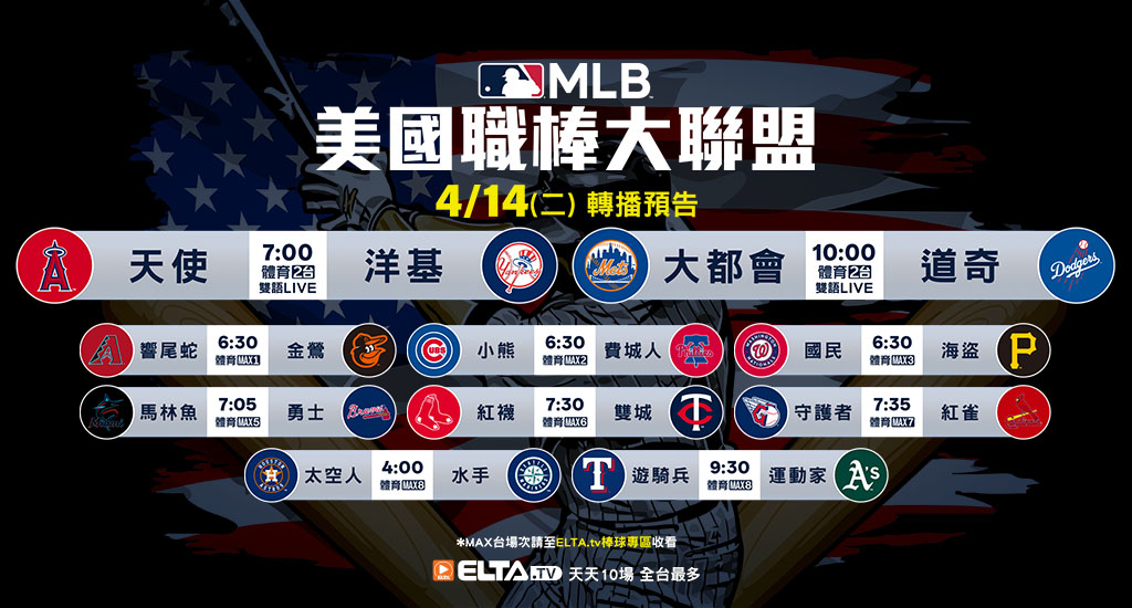 MLB 美國職棒大聯盟 - 天天10場直播鎖定ELTA.tv