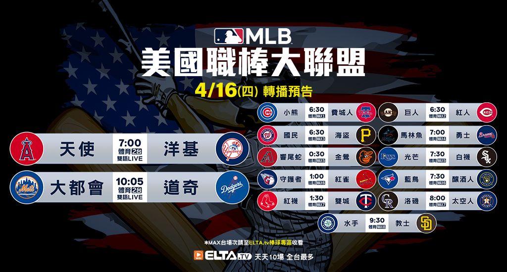 MLB 美國職棒大聯盟 - 天天10場直播鎖定ELTA.tv