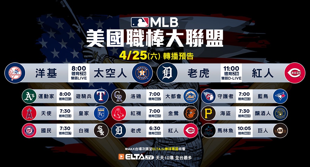 MLB 美國職棒大聯盟 - 天天10場直播鎖定ELTA.tv