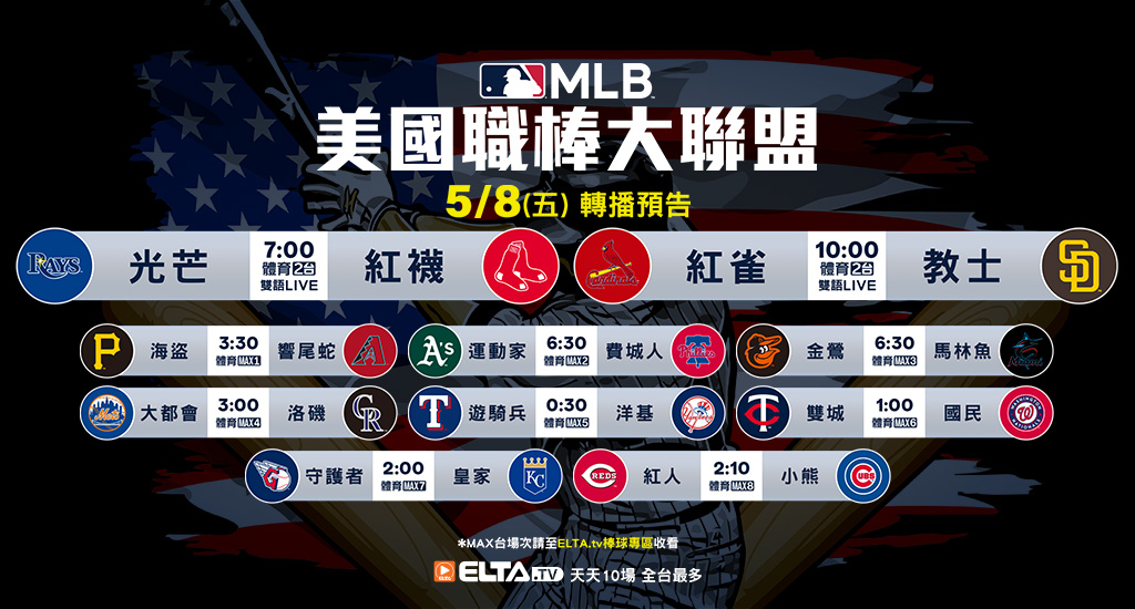 MLB 美國職棒大聯盟 - 天天10場直播鎖定ELTA.tv
