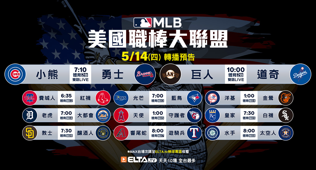 MLB 美國職棒大聯盟 - 天天10場直播鎖定ELTA.tv