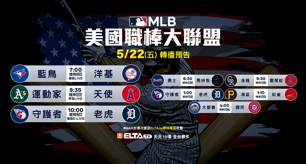 MLB 美國職棒大聯盟 - 天天10場直播鎖定ELTA.tv