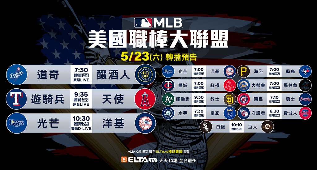 MLB 美國職棒大聯盟 - 天天10場直播鎖定ELTA.tv