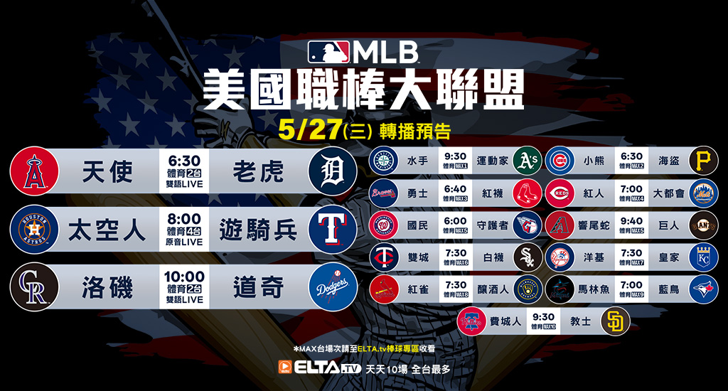 MLB 美國職棒大聯盟 - 天天10場直播鎖定ELTA.tv