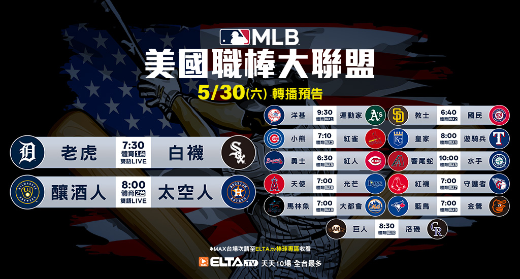 MLB 美國職棒大聯盟 - 天天10場直播鎖定ELTA.tv