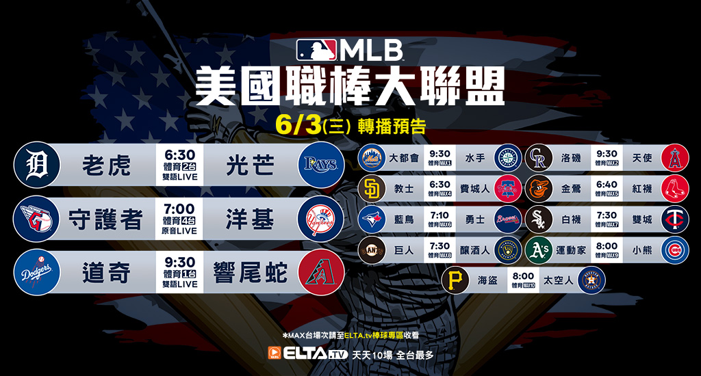 MLB 美國職棒大聯盟 - 天天10場直播鎖定ELTA.tv