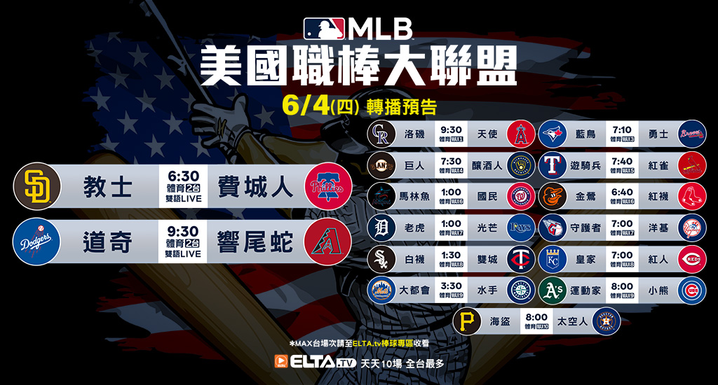 MLB 美國職棒大聯盟 - 天天10場直播鎖定ELTA.tv