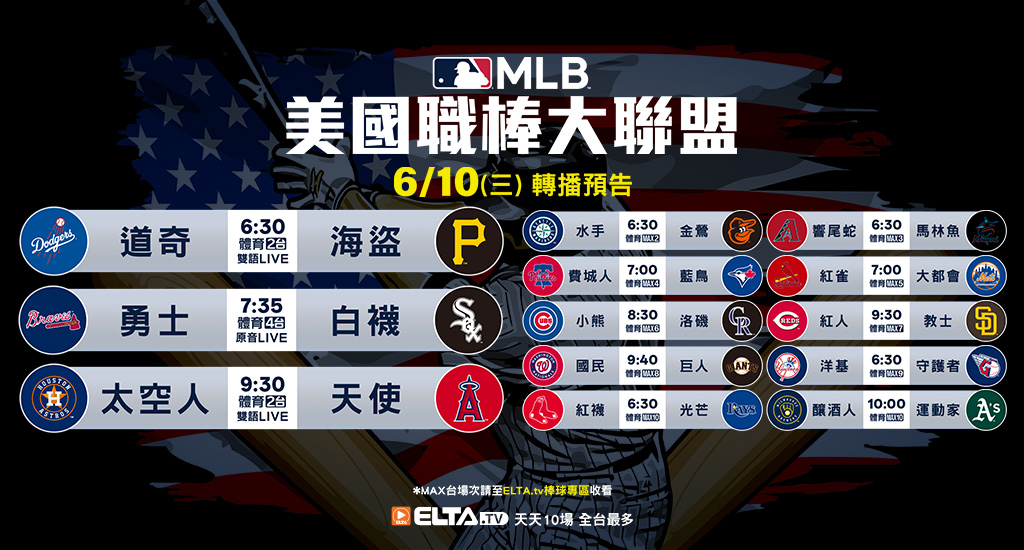 MLB 美國職棒大聯盟 - 天天10場直播鎖定ELTA.tv
