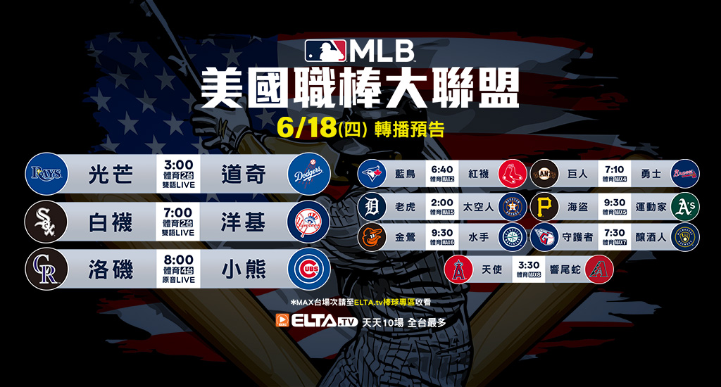 MLB 美國職棒大聯盟 - 天天10場直播鎖定ELTA.tv