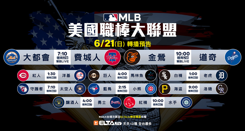 MLB 美國職棒大聯盟 - 天天10場直播鎖定ELTA.tv