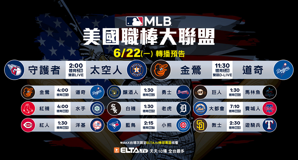 MLB 美國職棒大聯盟 - 天天10場直播鎖定ELTA.tv