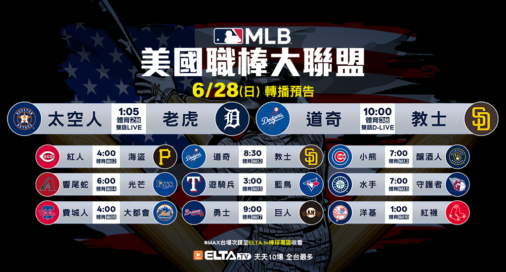 MLB 美國職棒大聯盟 - 天天10場直播鎖定ELTA.tv