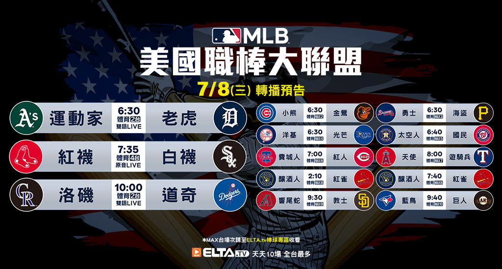 MLB 美國職棒大聯盟 - 天天10場直播鎖定ELTA.tv